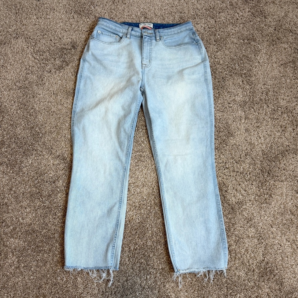 We The Free Light Wash Curvy High Rise Vintage Straight Ankle Jeans 30 Raw Hem